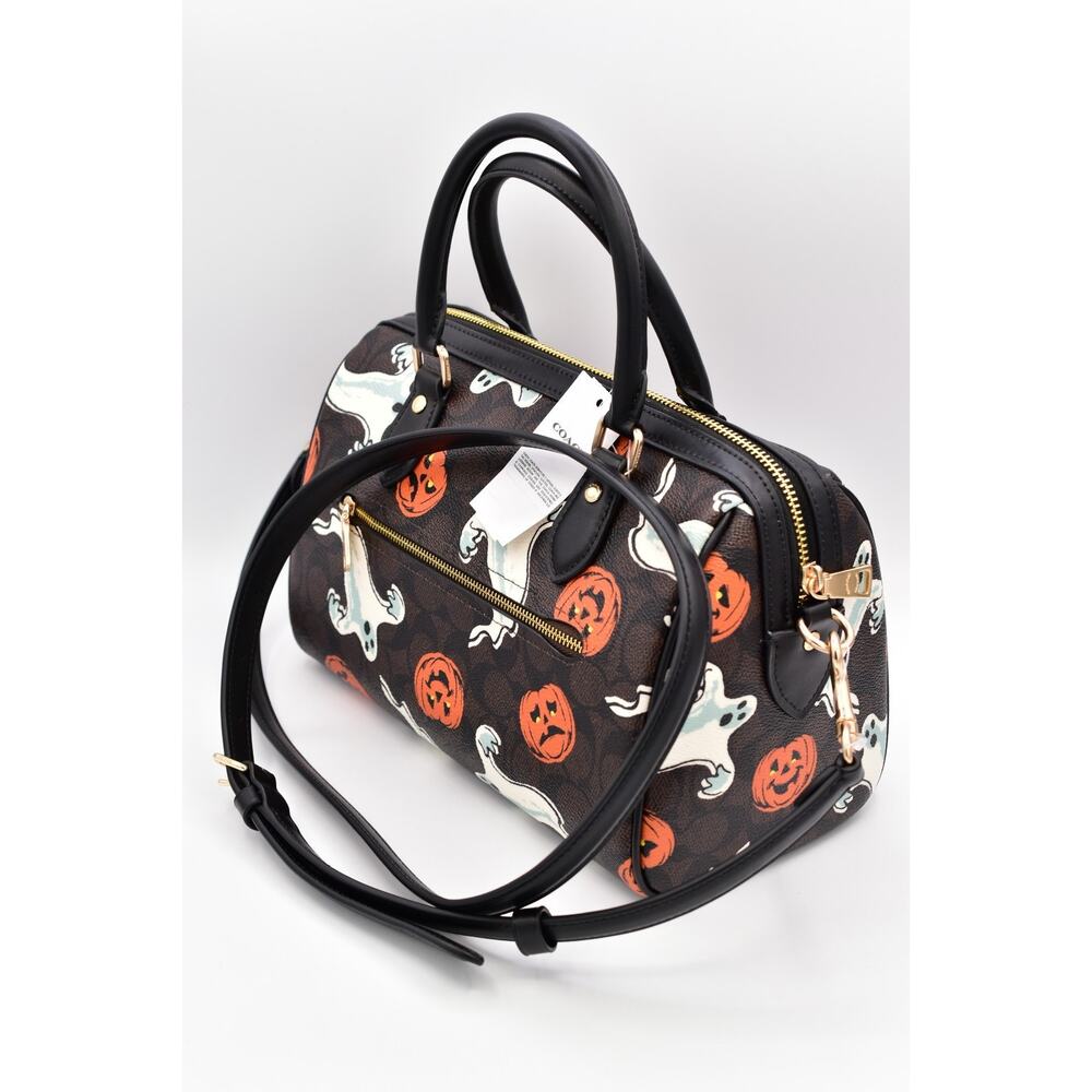 Coach Rowan Satchel Bag In Signature Canvas With Halloween Print NWT Walnut 2025 - Picture 14 of 16